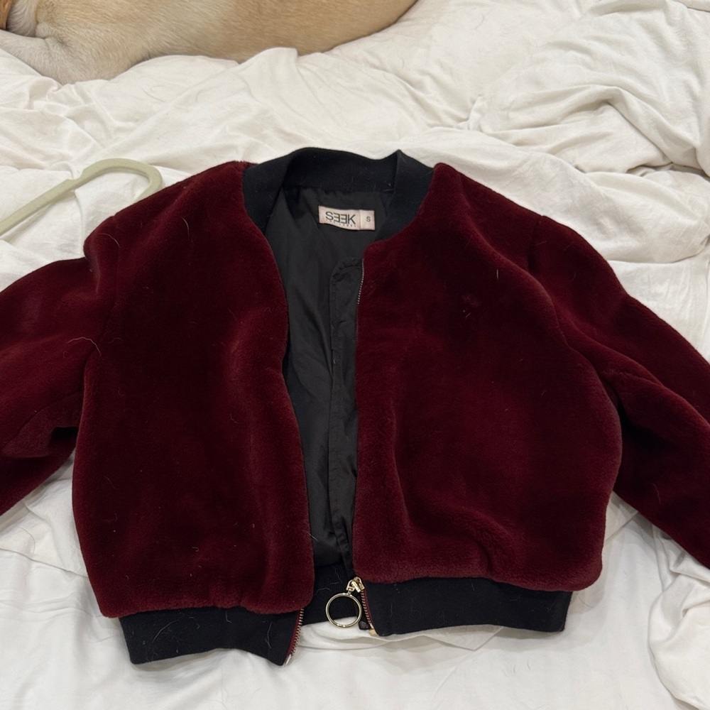 SEEK Women's Wine Faux Fur Bomber Jacket